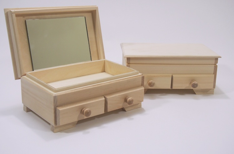 Dřevěná krabička - KOMODA SE 2 ŠUPLÍKY a zrcadlem