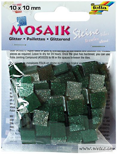 Mozaika pryskyřicová třpytivá zelená - 10x10mm