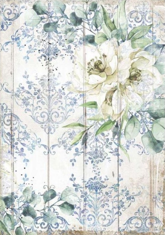 Rýžový papír na decoupage (A4) - BÍLÉ RŮŽE A ZEĎ