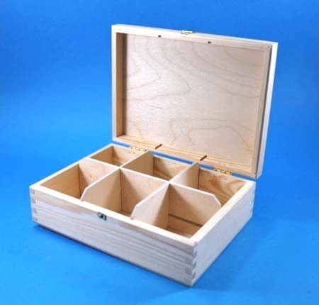 Dřevěná krabička na čaj se zapínáním - 6 komor