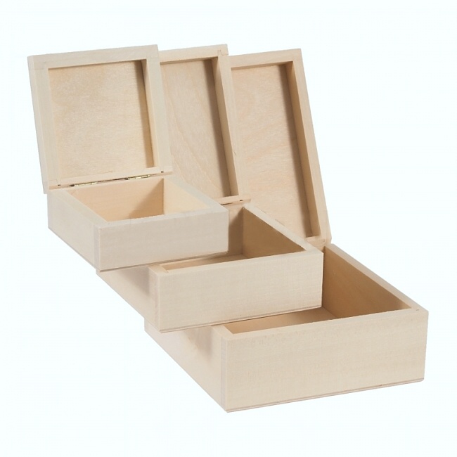 Dřevěné krabičky ČTVEREC, sada  3ks