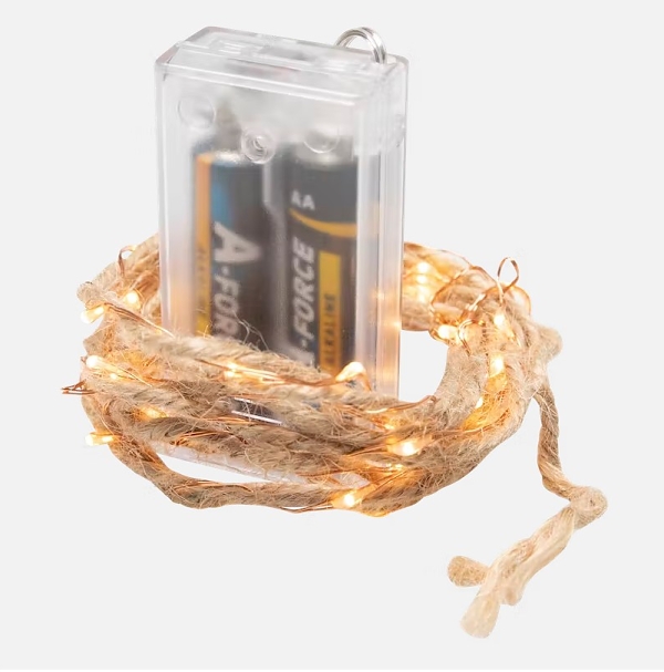 Jutový provázek s LED osvětlením (40 LED světel, 2 m)