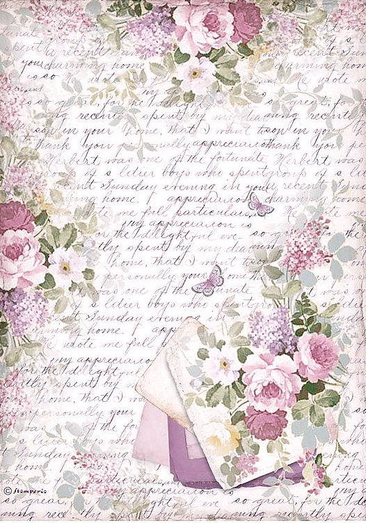 Rýžový papír na decoupage (A4) KVĚTINY A TEXTY
