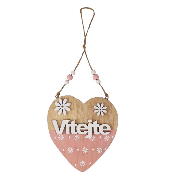 Dekorace SRDÍČKO VÍTEJTE závěsné (26cm)