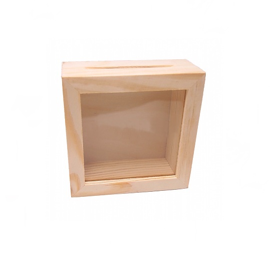 Dřevěná kasička pokladnička se sklem (10x10x4cm)