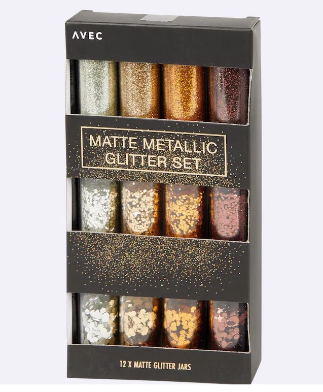 Metalické třpytky ZLATÉ,  SADA 12ks (3 druhy hrubosti)