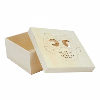 Dřevěné krabičky SOVIČKA, SADA 3ks (18x18cm,15x15cm,12x12cm)