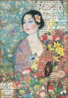 Rýžový papír na decoupage (A4) - DÁMA A VĚJÍŘ