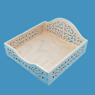 Dřevěná krabička -  zásobník na ubrousky  ZDOBENÝ (18,5x18,5x9cm)