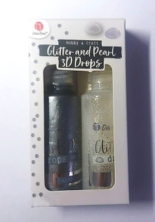 Glitrová barva se třpytkami a tekuté perleťové 3D perly, SADA 2ks