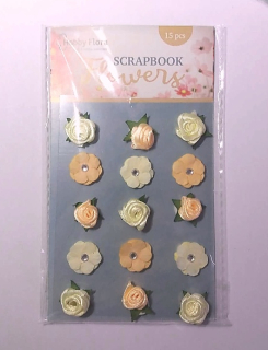 Scrapbook dekorace - KVĚTINKY SAMOLEPÍCÍ, sada 15ks
