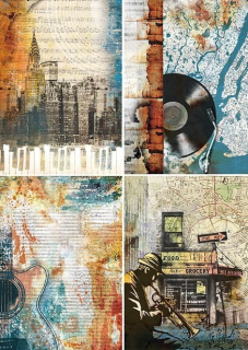 Rýžový papír na decoupage (A4) MĚSTO A TEXTY
