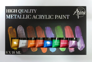 Kvalitní akrylové barvy METALICKÉ (8ks x18ml)