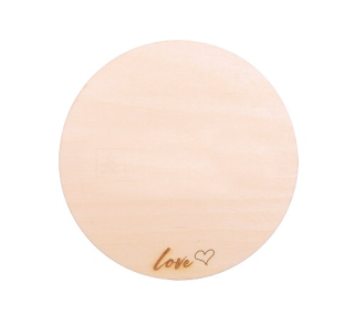 Dřevěný podtácek kulatý 9cm s nápisem LOVE (PŘEKLIŽKA)