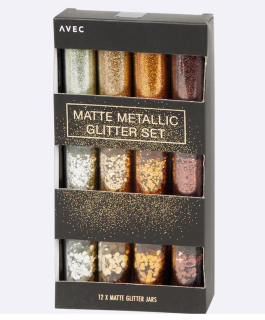 Metalické třpytky ZLATÉ,  SADA 12ks (3 druhy hrubosti)