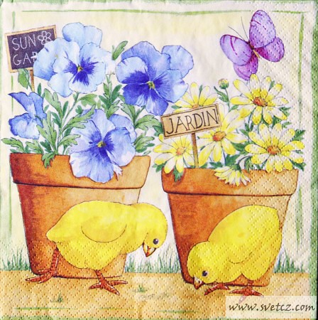 Ubrousek - Květináčky a kuřátka