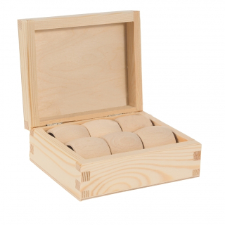 Dřevěná krabička a kroužky na ubrousky, 6ks