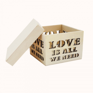 Dřevěné krabičky s nápisem Love, SADA 2ks (15,5x15,5cm, 12x12cm)